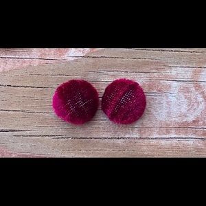Maroon Velveteen Fabric Button Earrings